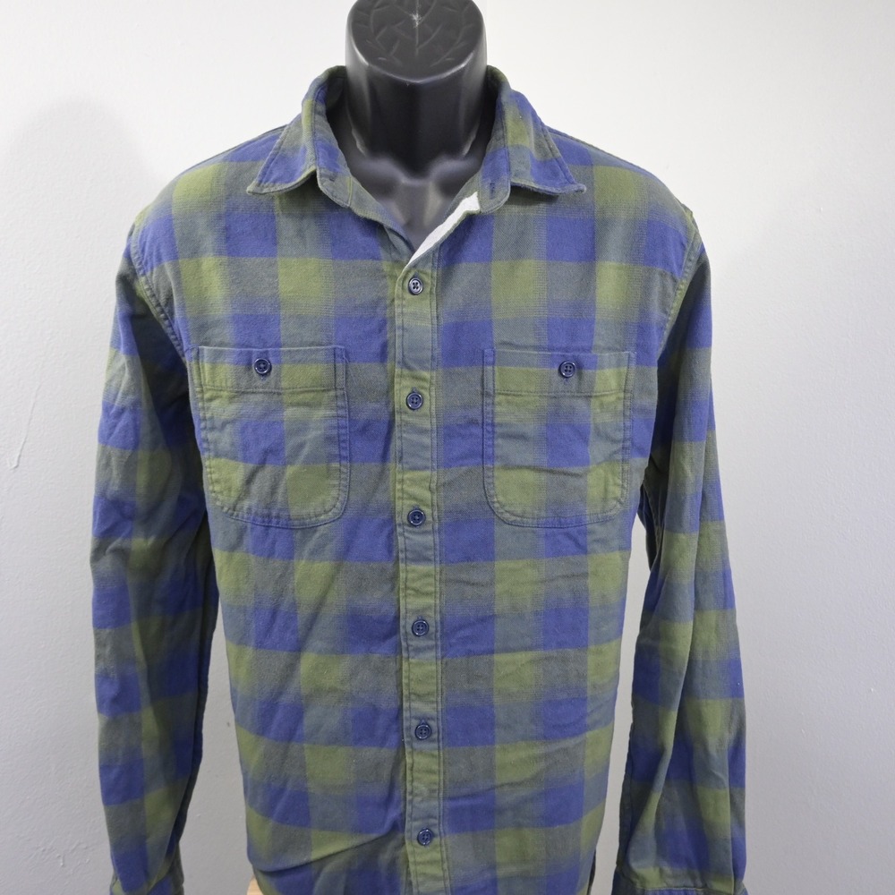 Bonobos Button Up Mens Large Standard Fit Blue Green Plaid Stretch Flannel Shirt